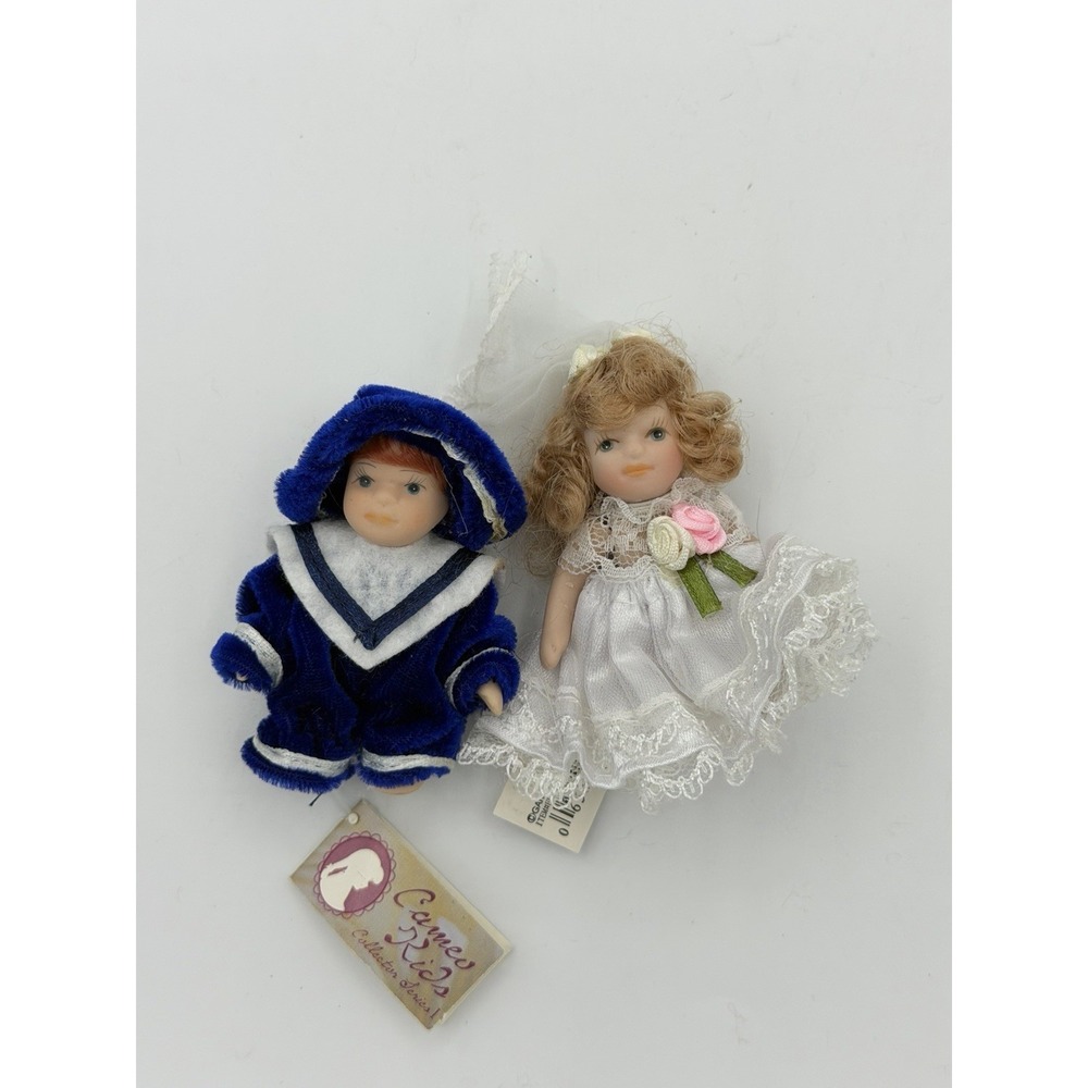 Cameo Kids Mini Porcelain Doll Set Boy in Blue & Girl in White 3–4"